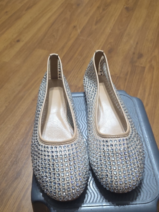 Shoes - Women's Champagne Crystal-Embellished Ballet Flats